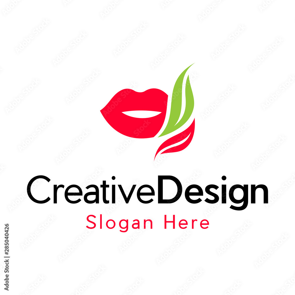 women lips with green leaves. Abstract vector logo, sign or emblem design elements, Leaf logo formed lips with red and green color women lips with green leaves. Abstract vector logo, sign or emblem design elements, Leaf logo formed lips with red and green color