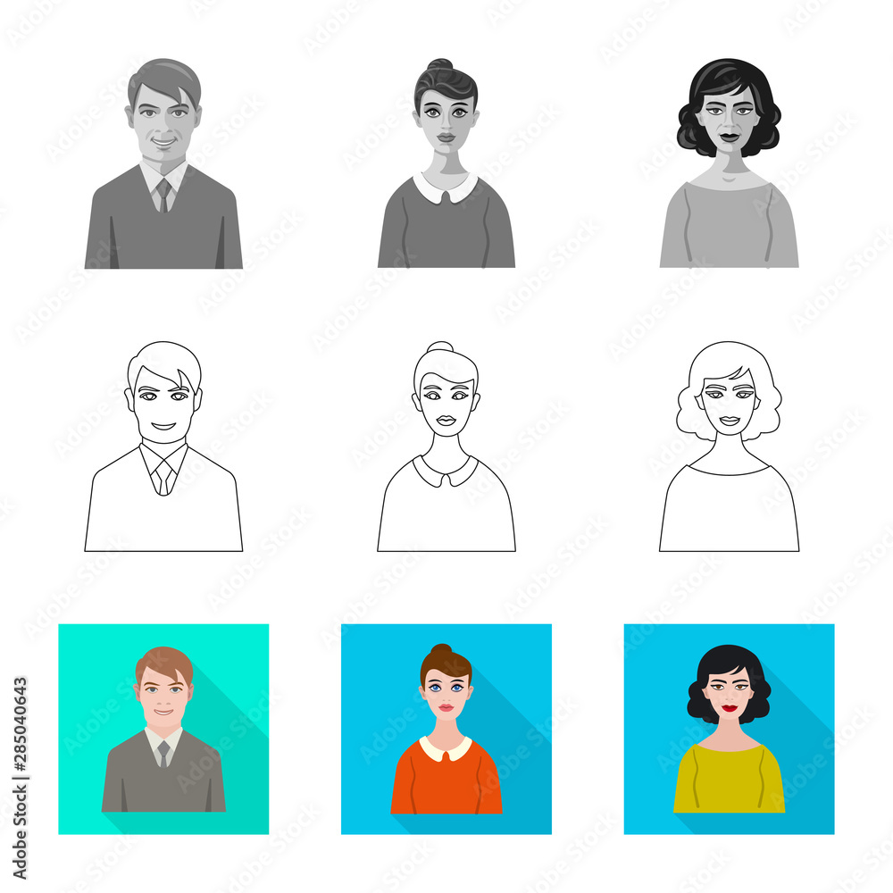Isolated object of hairstyle and profession icon. Set of hairstyle and character vector icon for stock. Isolated object of hairstyle and profession icon. Set of hairstyle and character vector icon for stock.