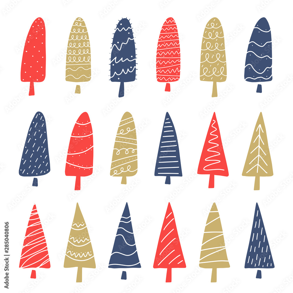 Big set of Christmas design doodle elements. Vector hand drawn illustration. Isolated objects. Christmas trees. Big set of Christmas design doodle elements. Vector hand drawn illustration. Isolated objects. Christmas trees.