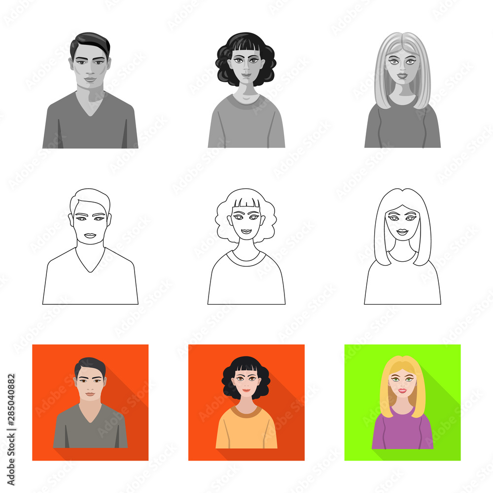 Vector design of hairstyle and profession icon. Set of hairstyle and character stock symbol for web. Vector design of hairstyle and profession icon. Set of hairstyle and character stock symbol for web.