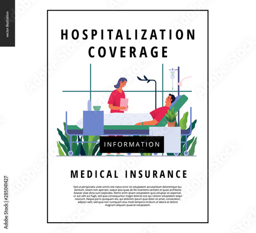 Hospitalization template -medical insurance template -modern flat vector concept digital illustration - a hospital patient in the private ward and a doctor on ward round
