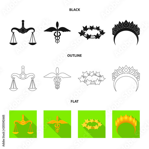 Vector design of deity and antique icon. Collection of deity and myths stock symbol for web.