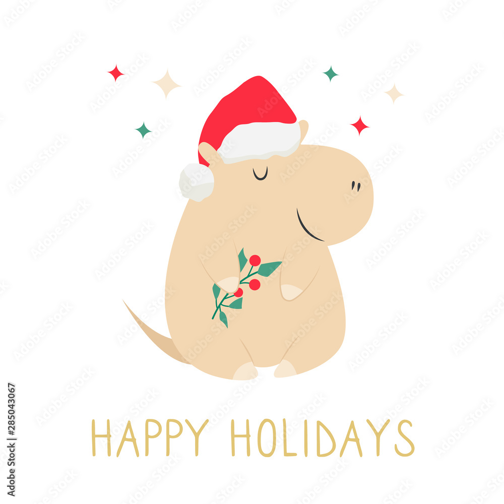 Christmas card with funny hippo Holiday greetings Christmas card with funny hippo Holiday greetings