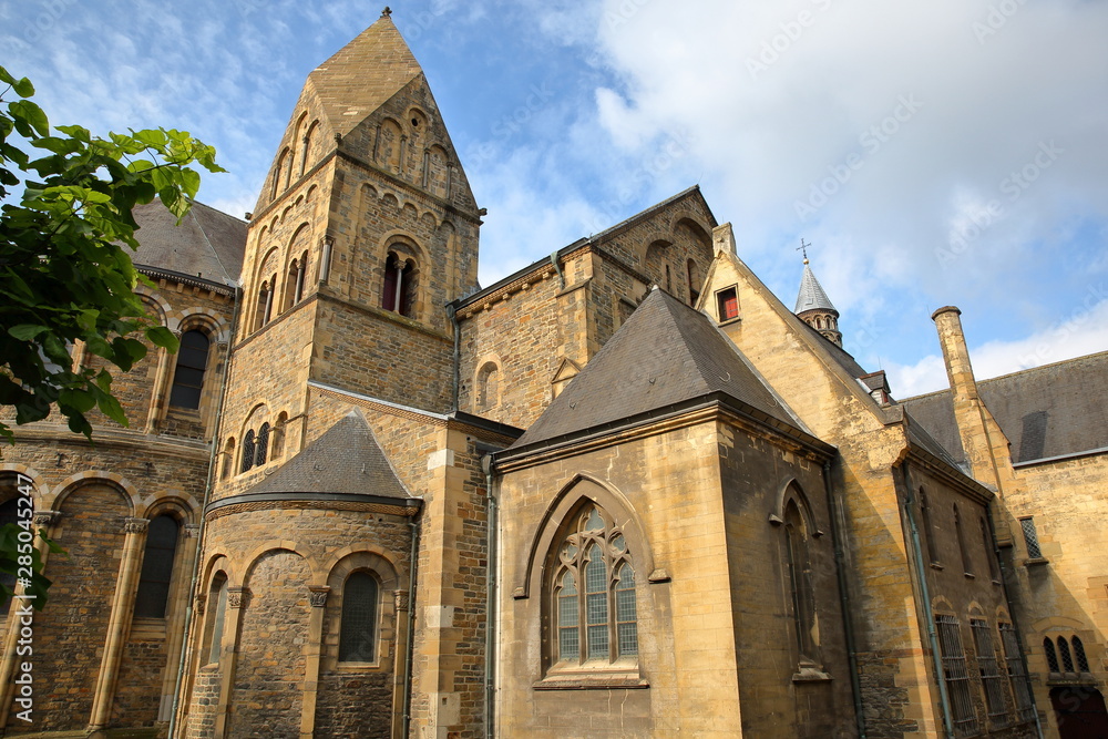 The external Eastern facade of the basilica of our Lady ( 11th century), a Roman Catholic parish church, Limbourg, Maastricht, Netherlands