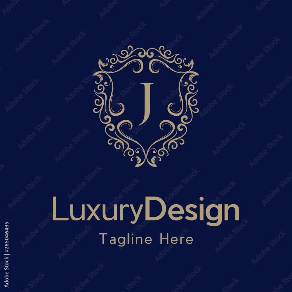 Premium monogram letter J initials ornate signature logotype. J Letter Gold luxury vintage monogram floral decorative logo