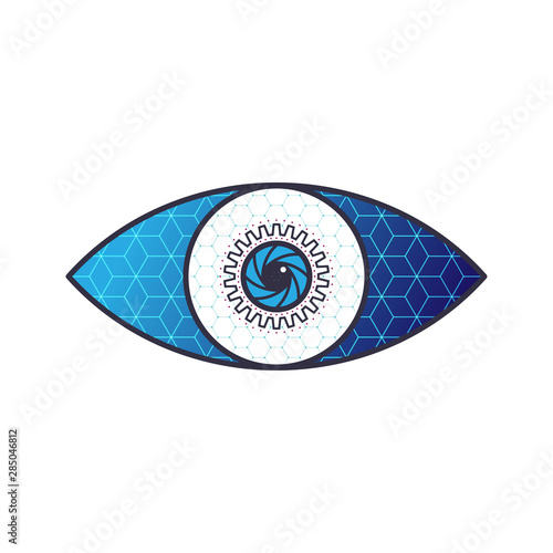 Cyber technology lens security logo. Digital robot eye icon. Vector illustration