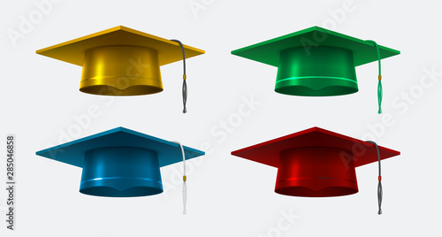 Graduation cap vector realistic isolated illustrations set