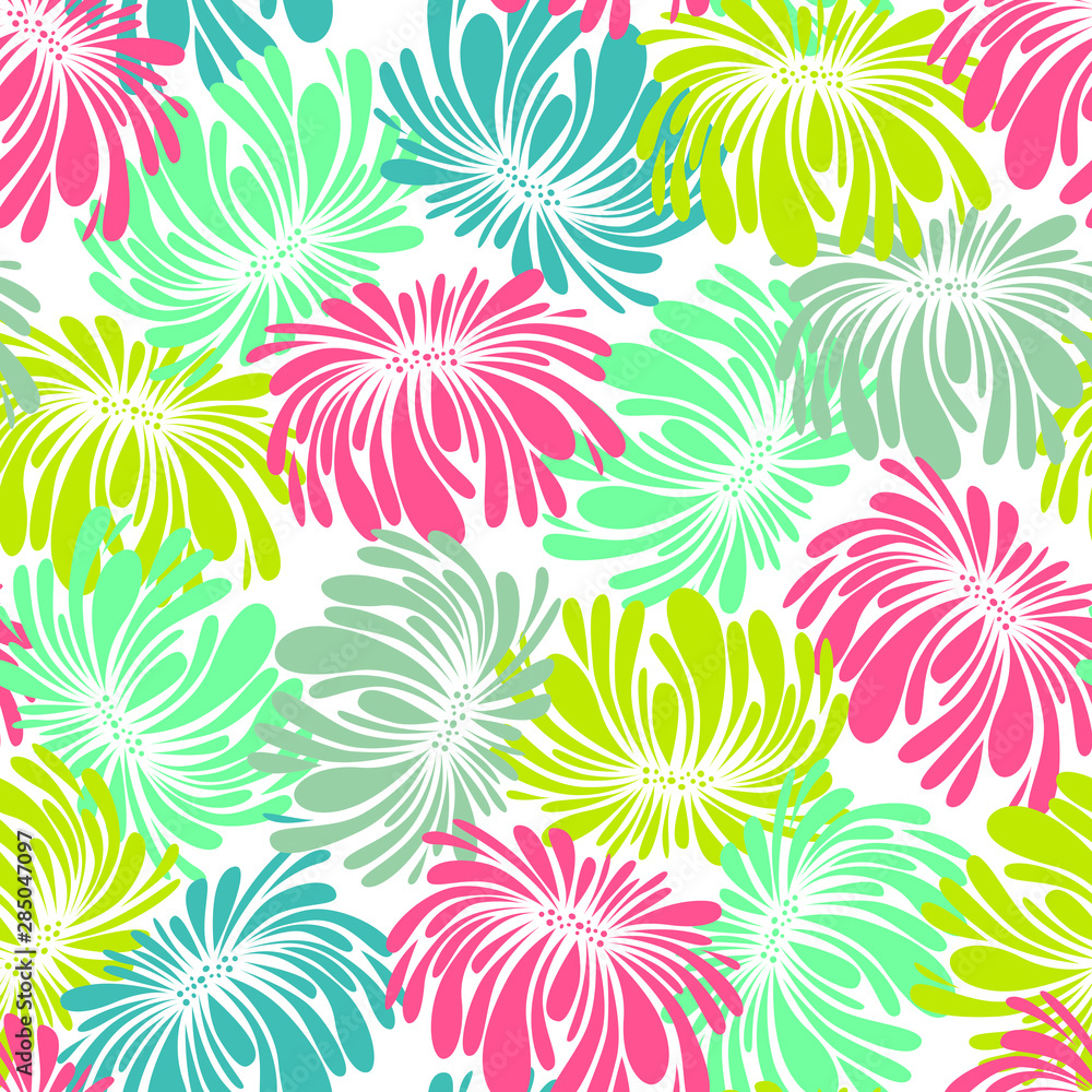 Abstract seamless pattern with flowers. Colorful floral backgound. Decorative print with plants