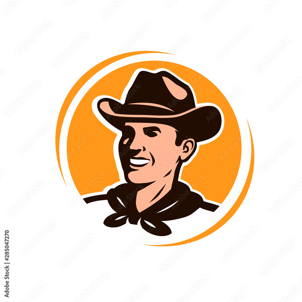 American cowboy in a hat. Logo or emblem vector illustration