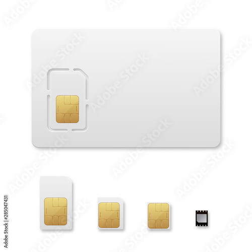 Sim card types realistic vector illustrations set