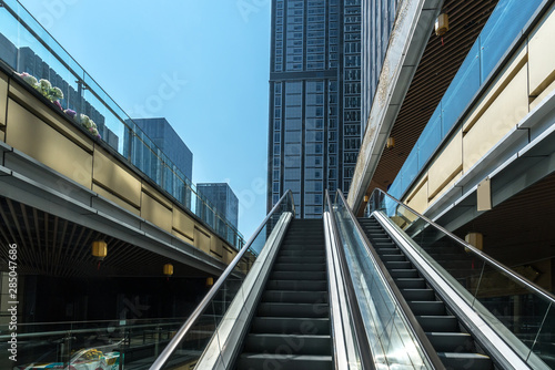 Elevators and Modern Office Buildings in the Financial Center, Qingdao, China