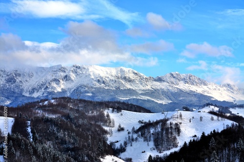 landscape with Bucegi mountains in winter