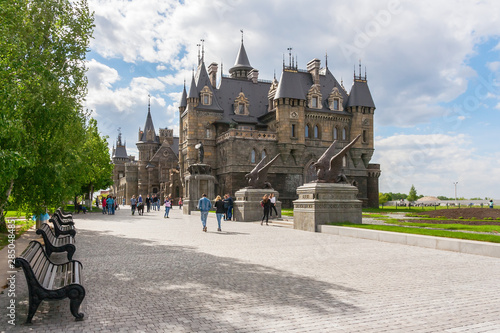 Khryashchevka village, Samara region/Russia - may 18 2019: Alley with griffins in the park of Garibaldi castle photo