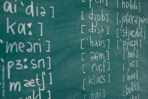 Learn english School lesson class chalkboard International phonetic alphabet. photo