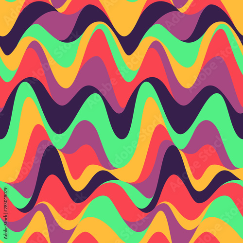 seamless positive vector of wavy lines, colorful print for girls and boys, abstract liquid pattern, bright background of curves