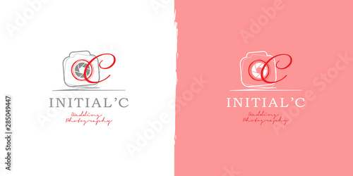 Abstract scribble camera, photography initial letter C logo template