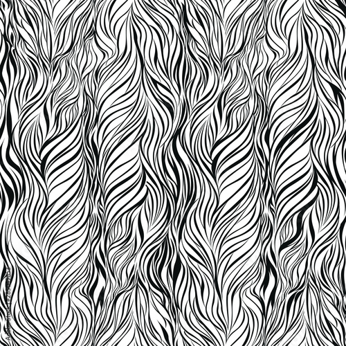 seamless black and white vector of wavy lines, zebra print for girls and boys, abstract liquid pattern, background of curves
