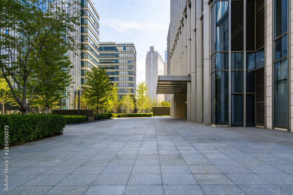 Empty floors and office buildings in the financial center, Qingdao, China