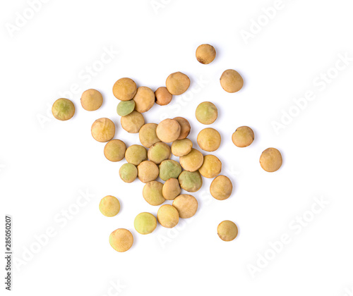  lentils on isolated white background. top view
