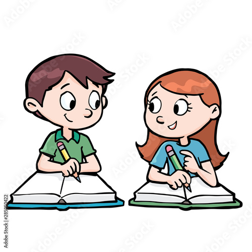 students boy and girl writing schoolwork