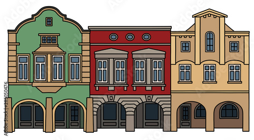 The hand drawing of three historical burger houses