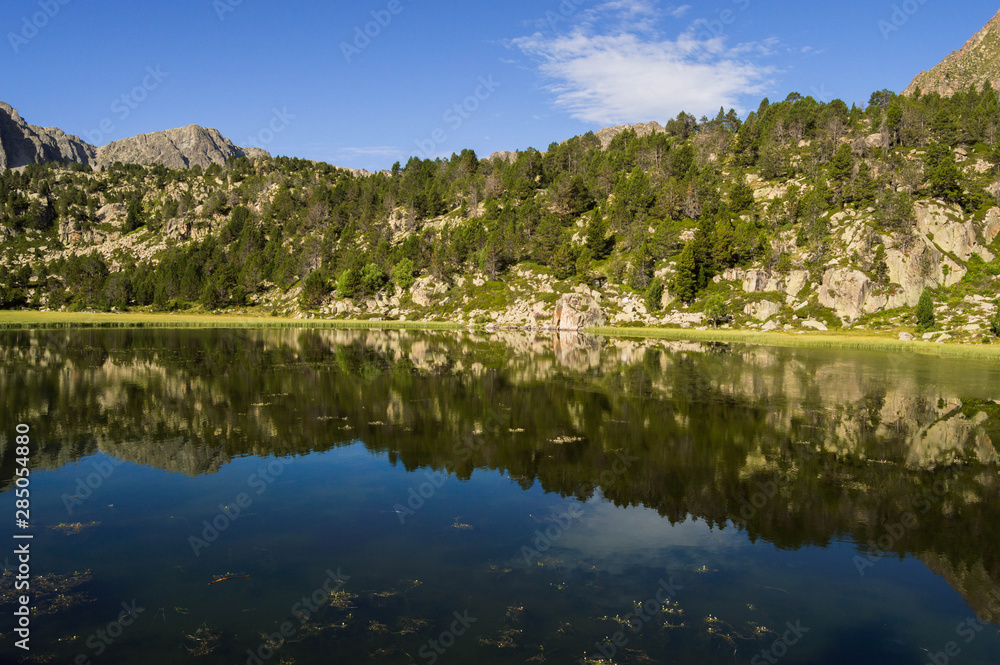 Reflections in a high mountain lake.