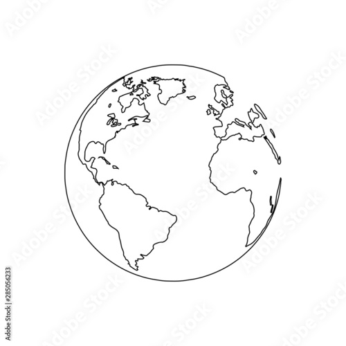 Planet Earth. World map. White and black outline colors design. Vector illustration
