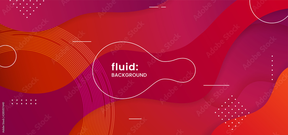 Dynamic wavy abstract background. Trendy modern gradient liquid shape composition with geometric dot circle line detail element vector illustration design