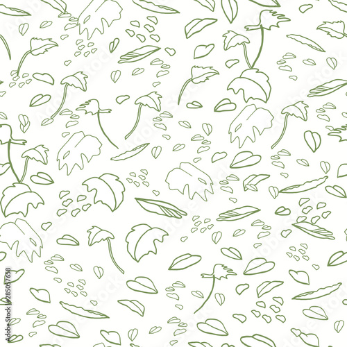 Modern exotic jungle leaf pattern. Scattered botanical leaf  line art doodle style  in pastel green tones. Perfect for packaging design  home decor  fabric wallpaper and stationary.