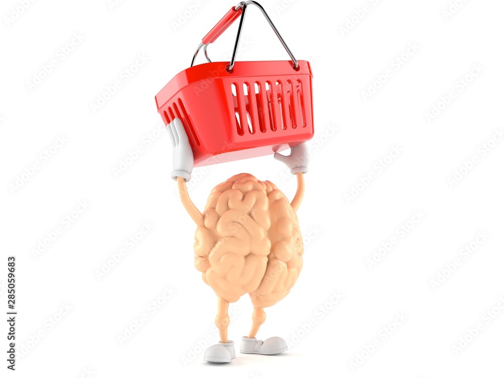 Brain character holding shopping basket Stock Illustration | Adobe Stock