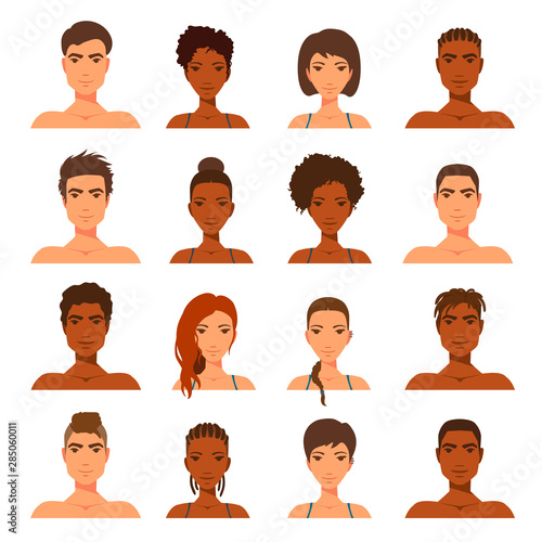 Avatar collection for men and women. Faces icons of the boys and girls.