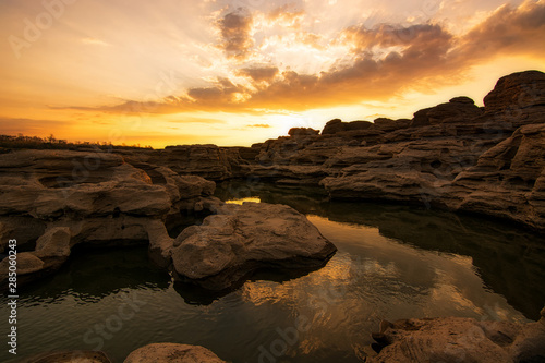 Sunset at Kaeng Hin at sam phan bok at Ubon Ratchathani,Thailand.