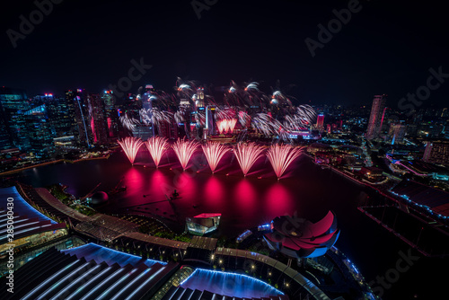 Singapore National day fireworks	 photo