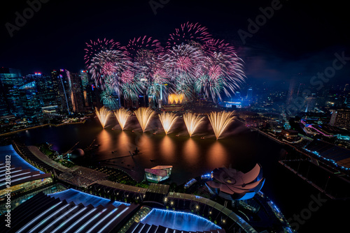 Singapore National day fireworks	 photo