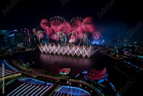 Singapore National day fireworks	 photo