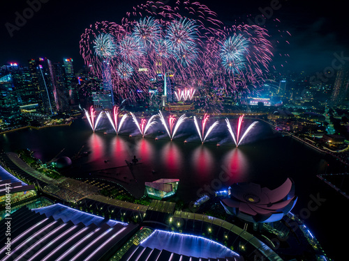 Singapore National day fireworks	 photo