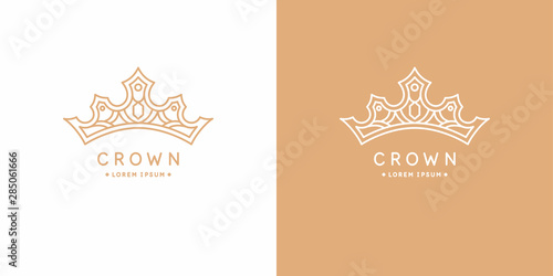 Original linear image of the crown. Isolated vector emblem. Illustration in simple flat style.