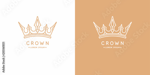 Original linear image of the crown. Isolated vector emblem. Illustration in simple flat style.