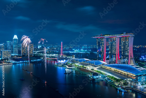 Photography Singapore city view and fireworks