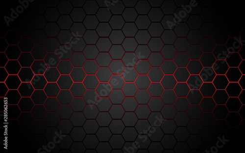 Abstract red light hexagon line in grey modern luxury futuristic background vector illustration.