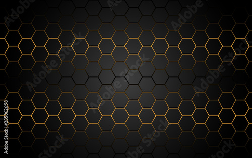 Abstract yellow light hexagon line in grey modern luxury futuristic background vector illustration.