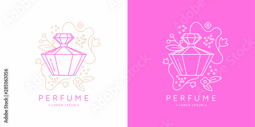 Bottle of perfume. Linear image perfume to monogram.