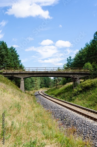 Fototapeta Naklejka Na Ścianę i Meble -  railway tracks crossing green areas