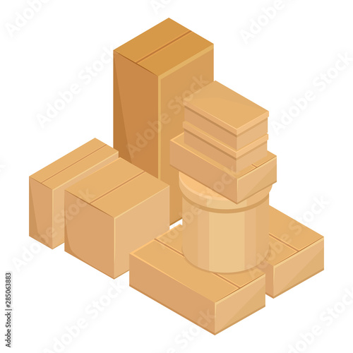 Pile of Cardboard Boxes Different Sizes and Shapes. Vector Flat Illustration of Moving Out.