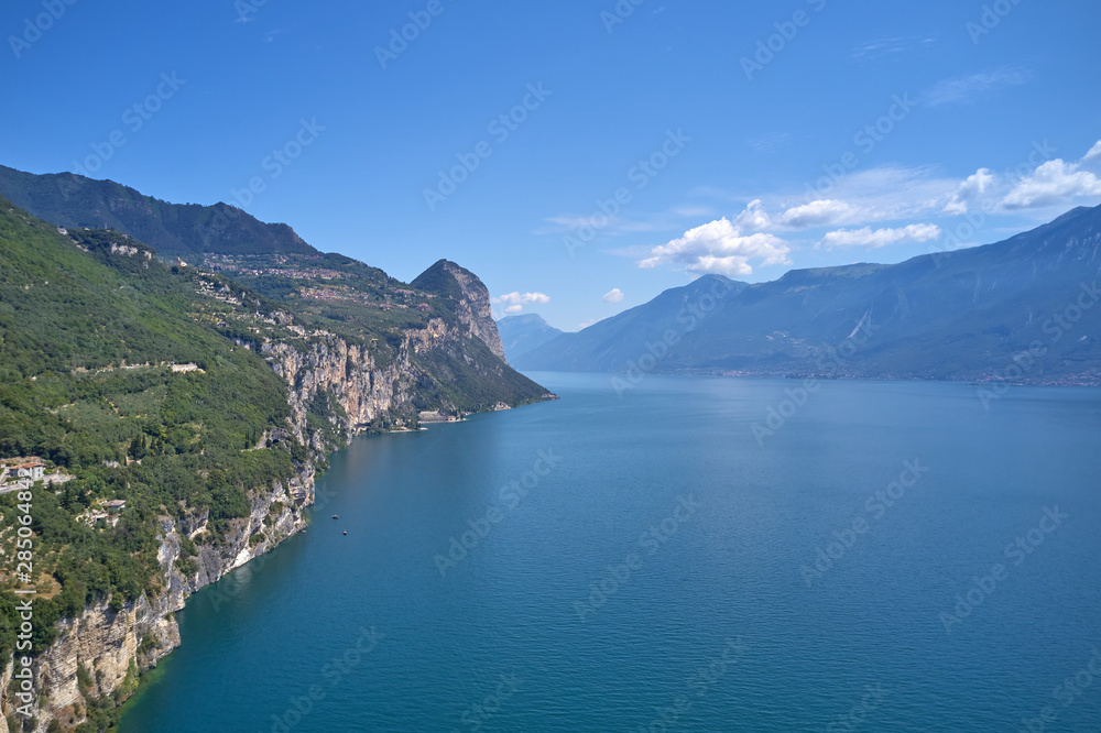 Aerial photography with drone. Steep Cliffs By the Water, Lake Garda, Italy.