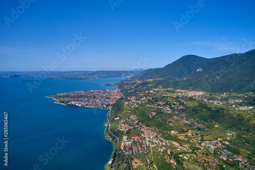 Aerial photography with drone. Steep Cliffs By the Water, Lake Garda, Italy.