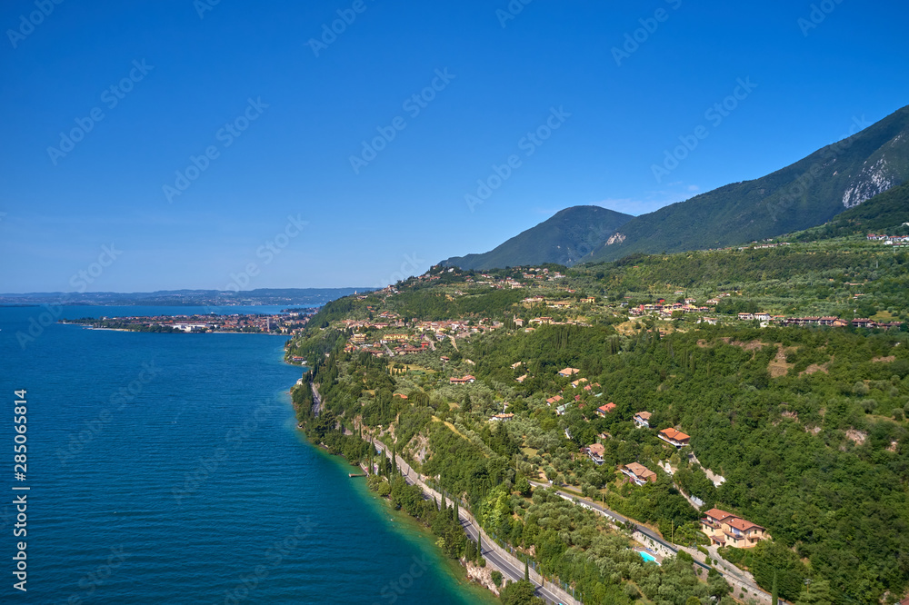 Aerial photography with drone. Steep Cliffs By the Water, Lake Garda, Italy.