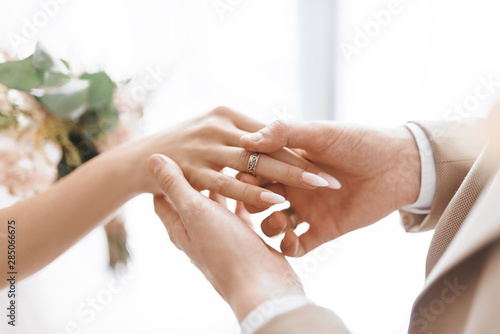 Beautiful wedding rings. Bright photos of wedding accessories. Subject photography.