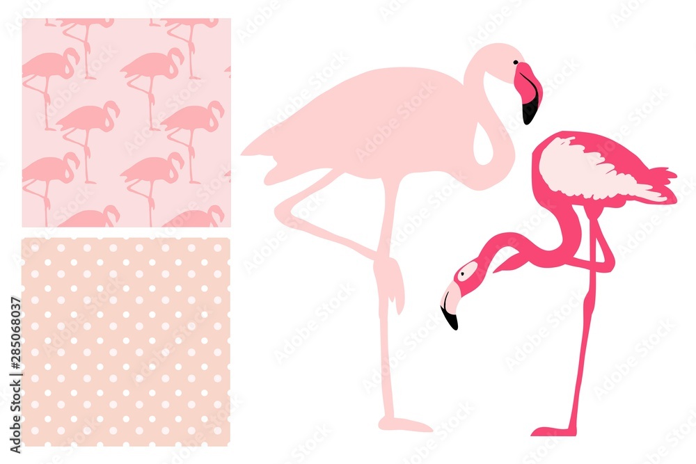 Fototapeta premium Pink Pelican and seamless patterns in gentle pastel colors, in vector