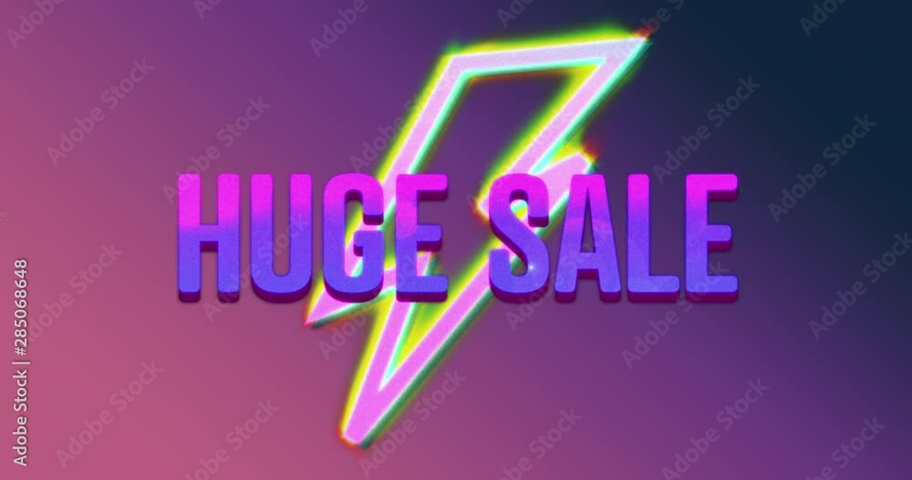 Huge sale graphic and colourful lightning on dark pink background Huge sale graphic and colourful lightning on dark pink background